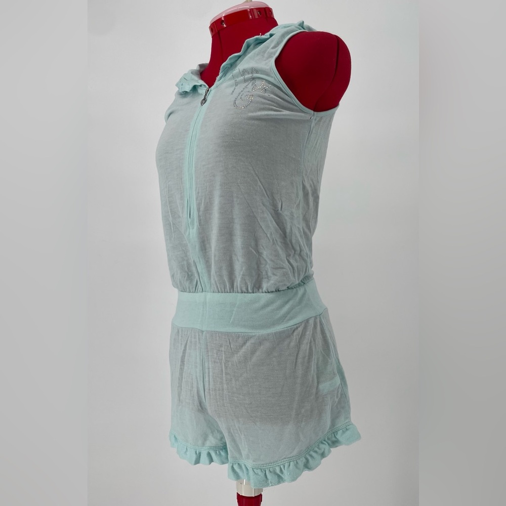 Betsey Johnson Baby Blue Hooded Bridal Romper With Bedazzles “MRS” - Picture 3 of 16